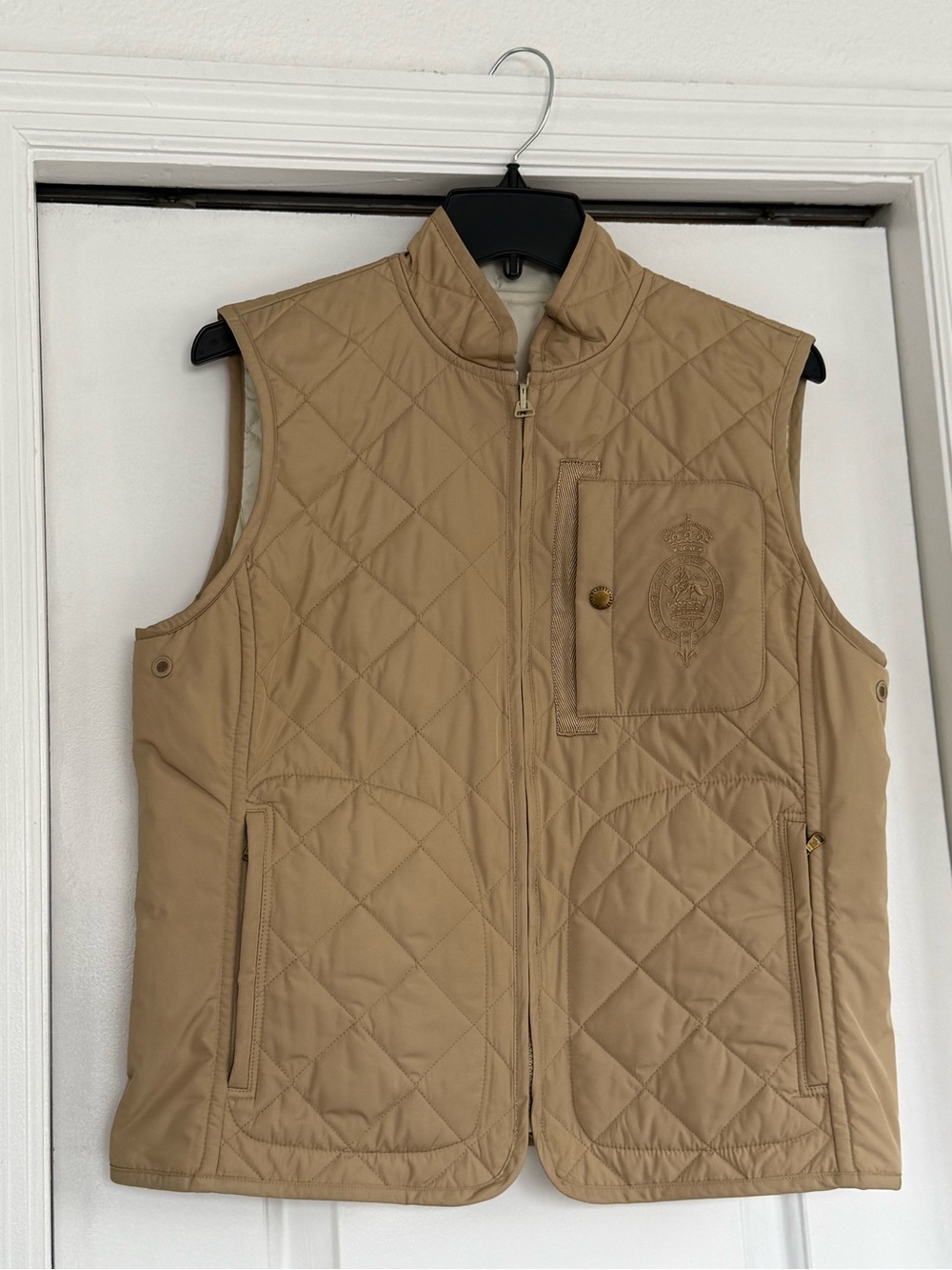 Ralph Lauren Quilted Tan Vest with Chest Patch Pocket